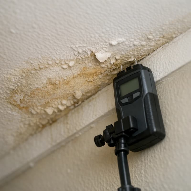 Ceiling stain from bathroom overflow detail