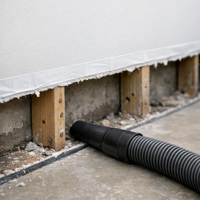 Flood cut drywall detail from water damage restoration