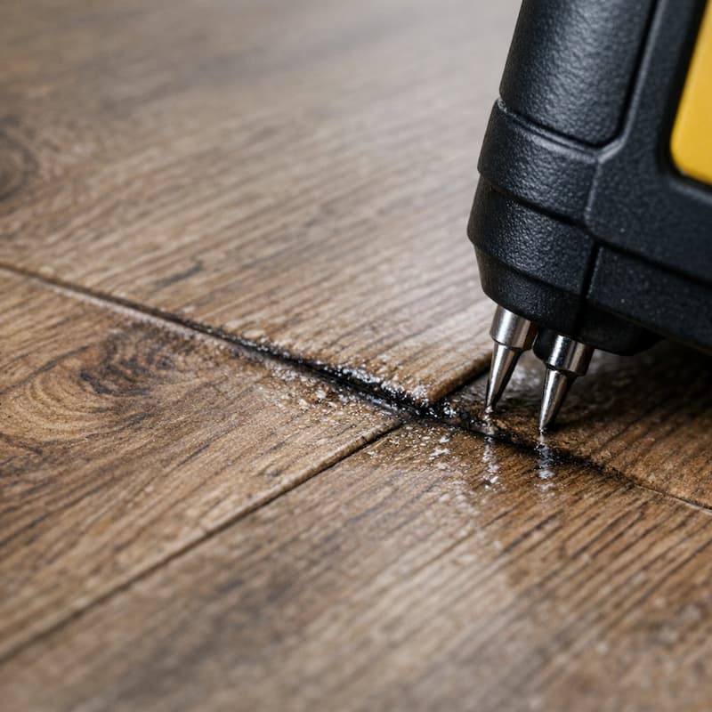 Laminate floor edge swelling detail from water damage