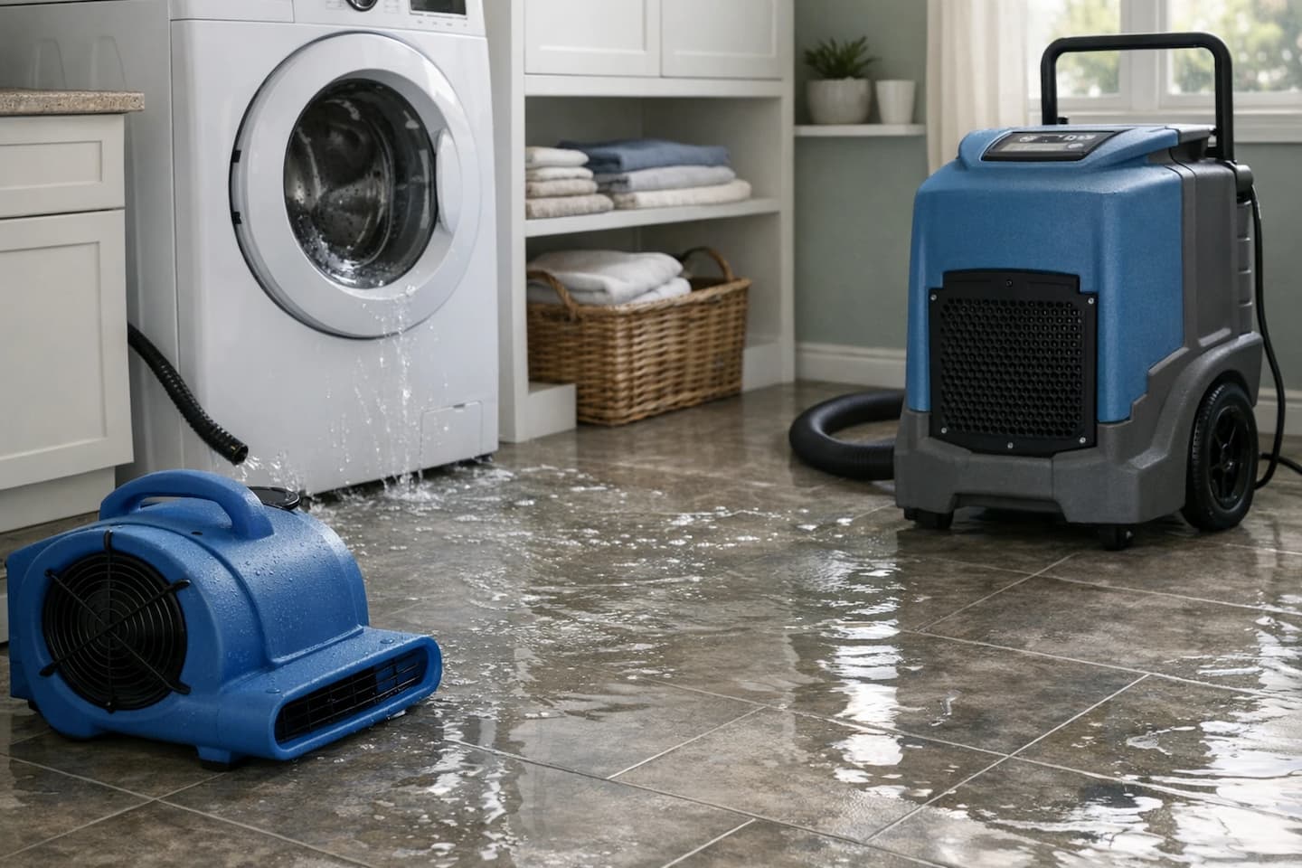 Washing machine overflow cleanup in Boston laundry area