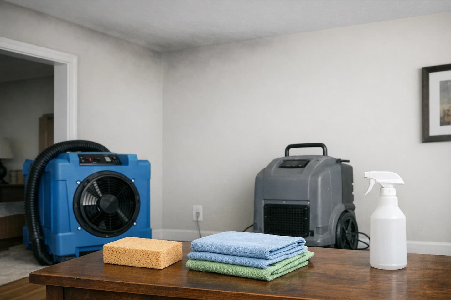 Smoke damage cleanup and air scrubber setup in Boston home