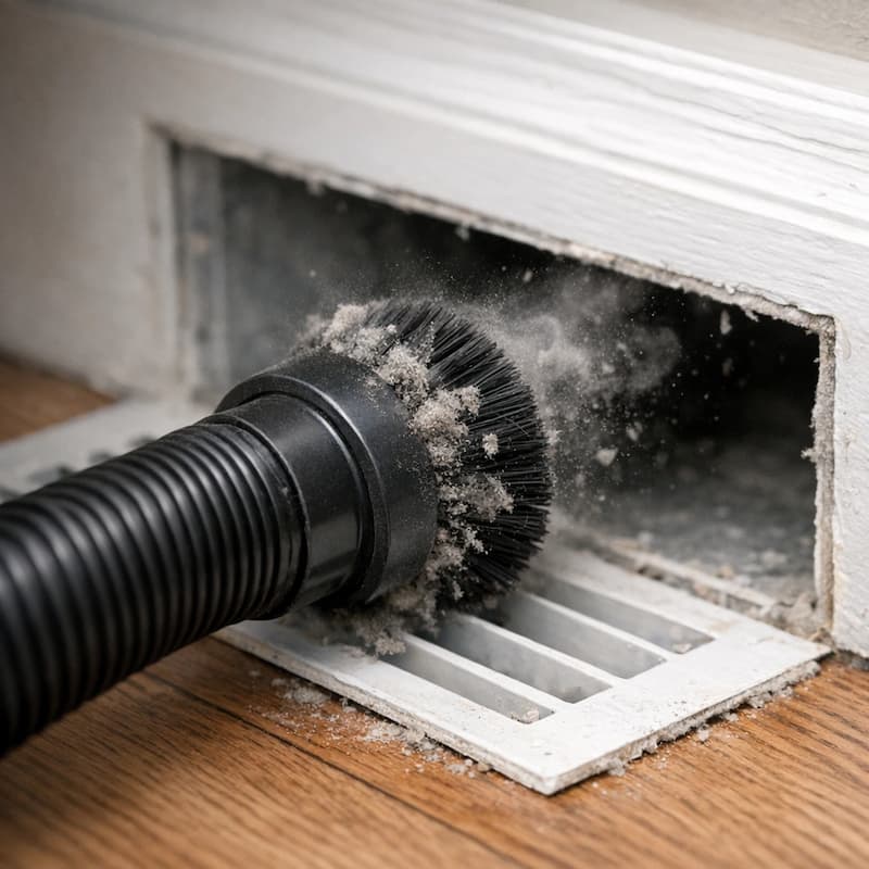 Vent register duct detail during cleaning