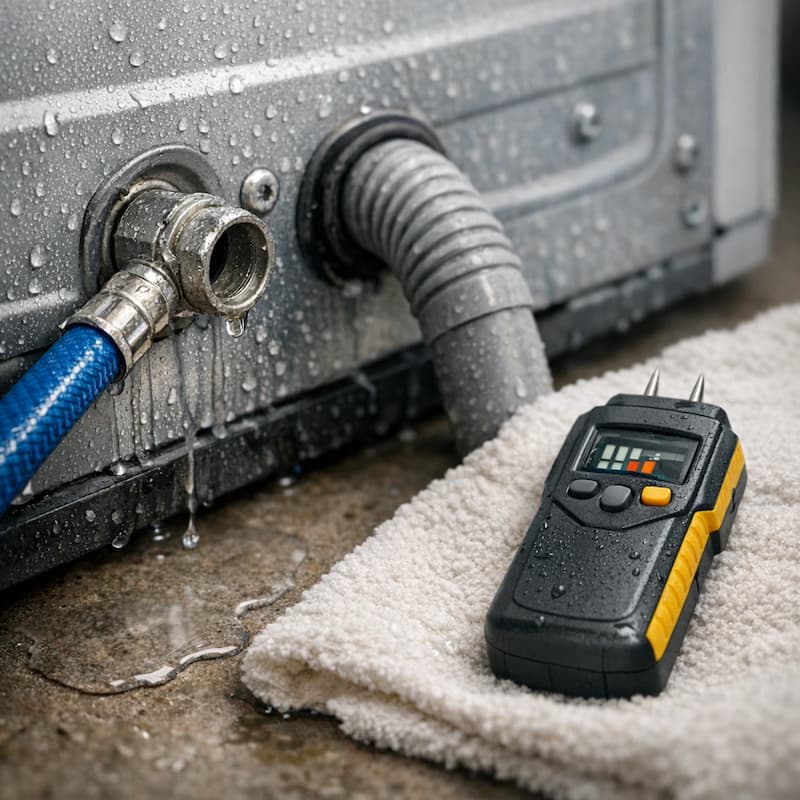 Washer hose leak detail moisture inspection