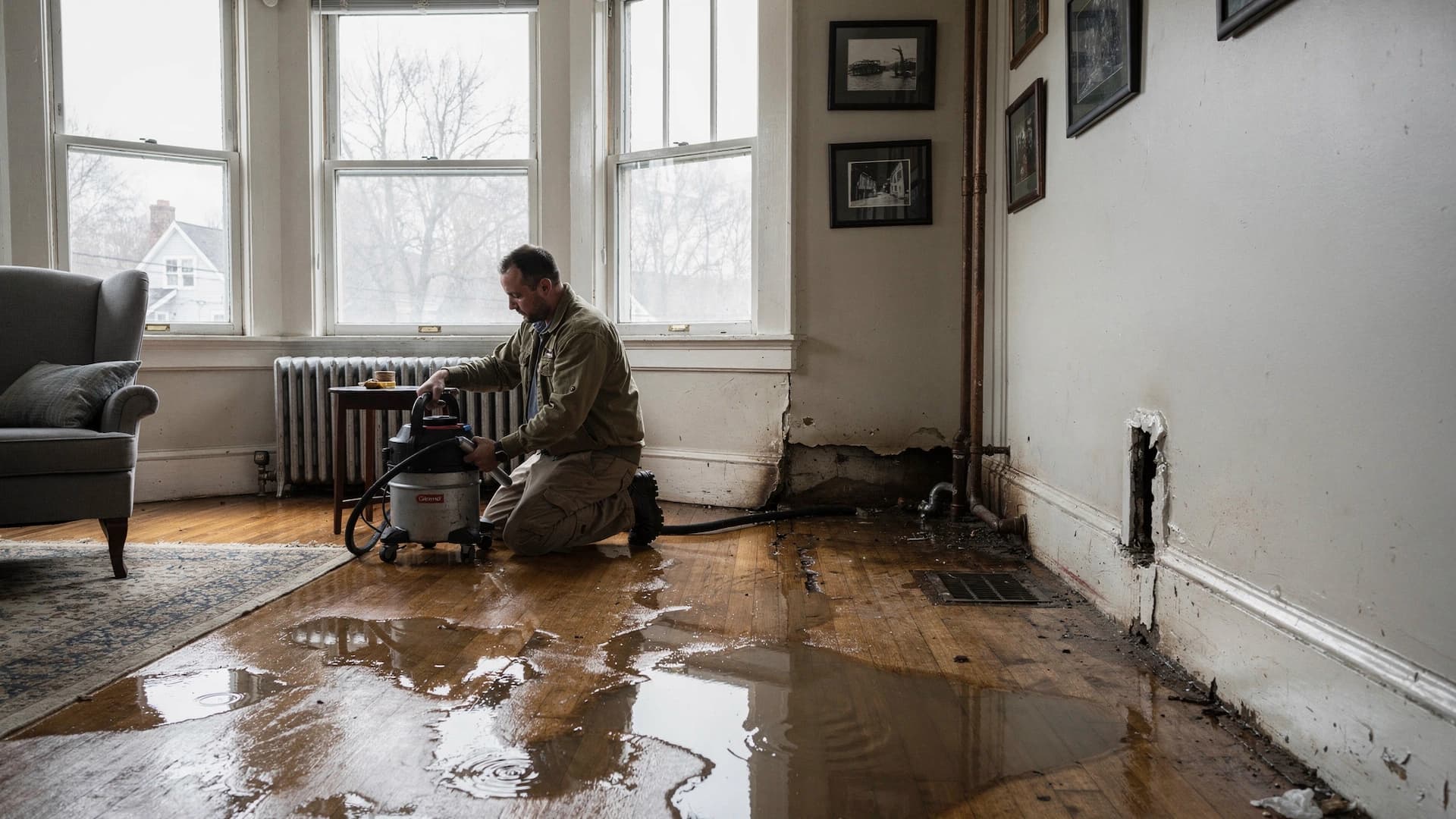 Burst pipe cleanup in Boston home