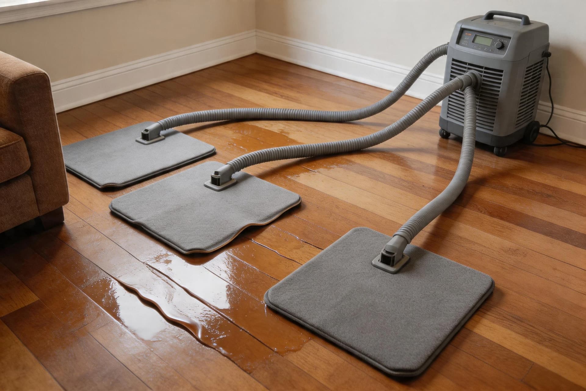 Hardwood floor drying mats rental after water damage