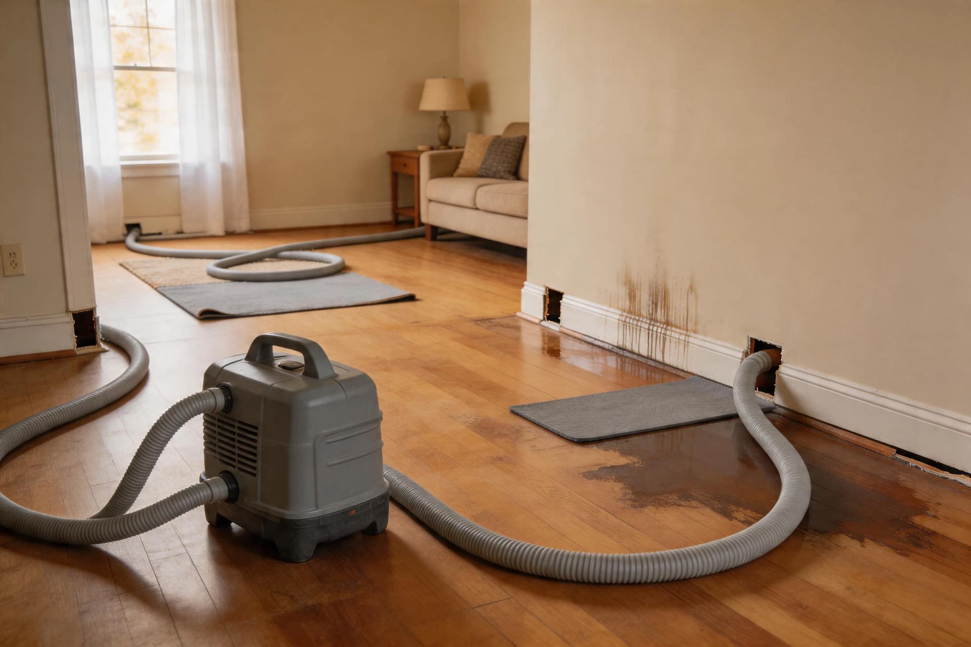 Injectidry floor drying system setup in Boston home