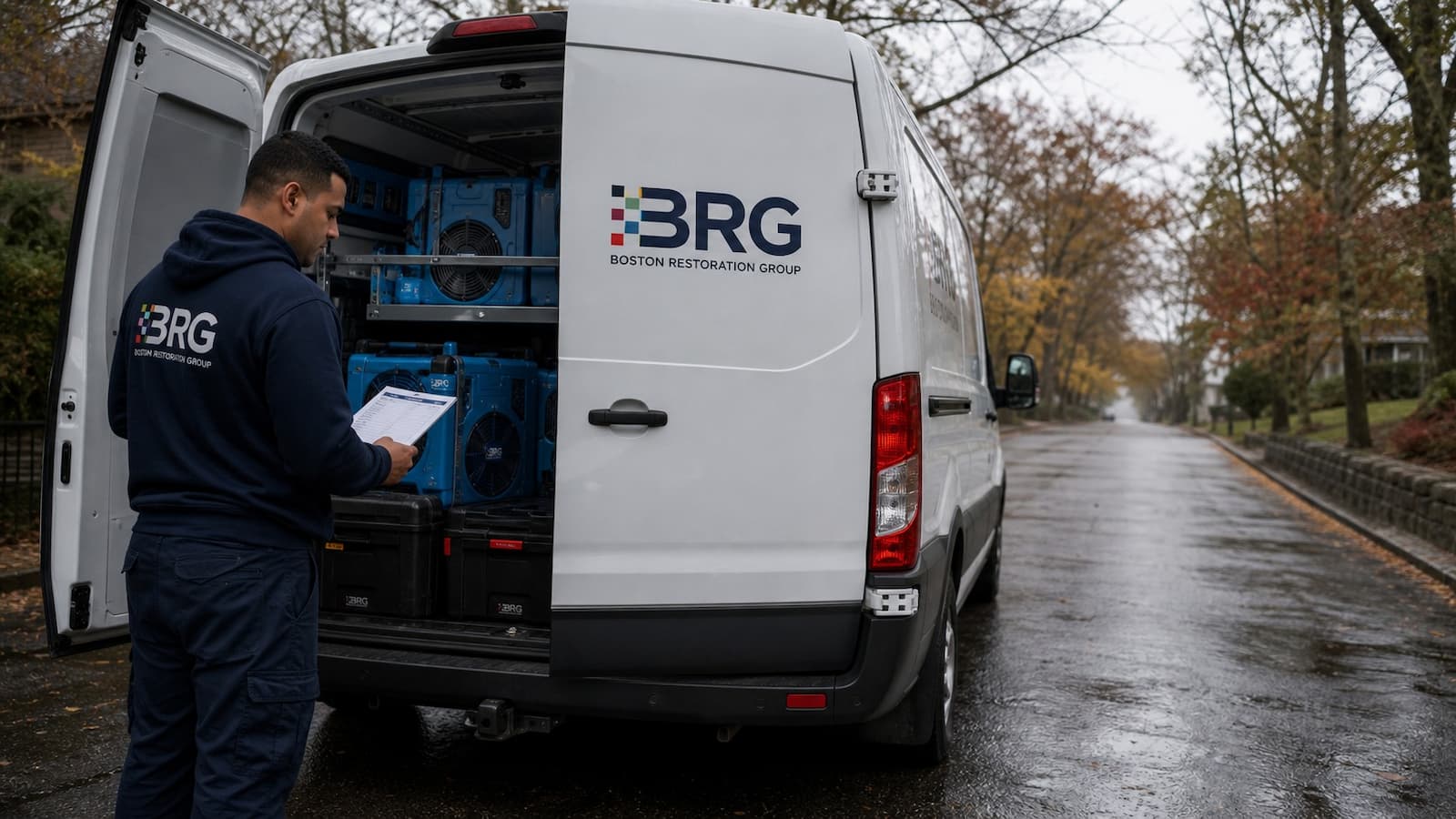 Boston Restoration Group branded restoration fleet