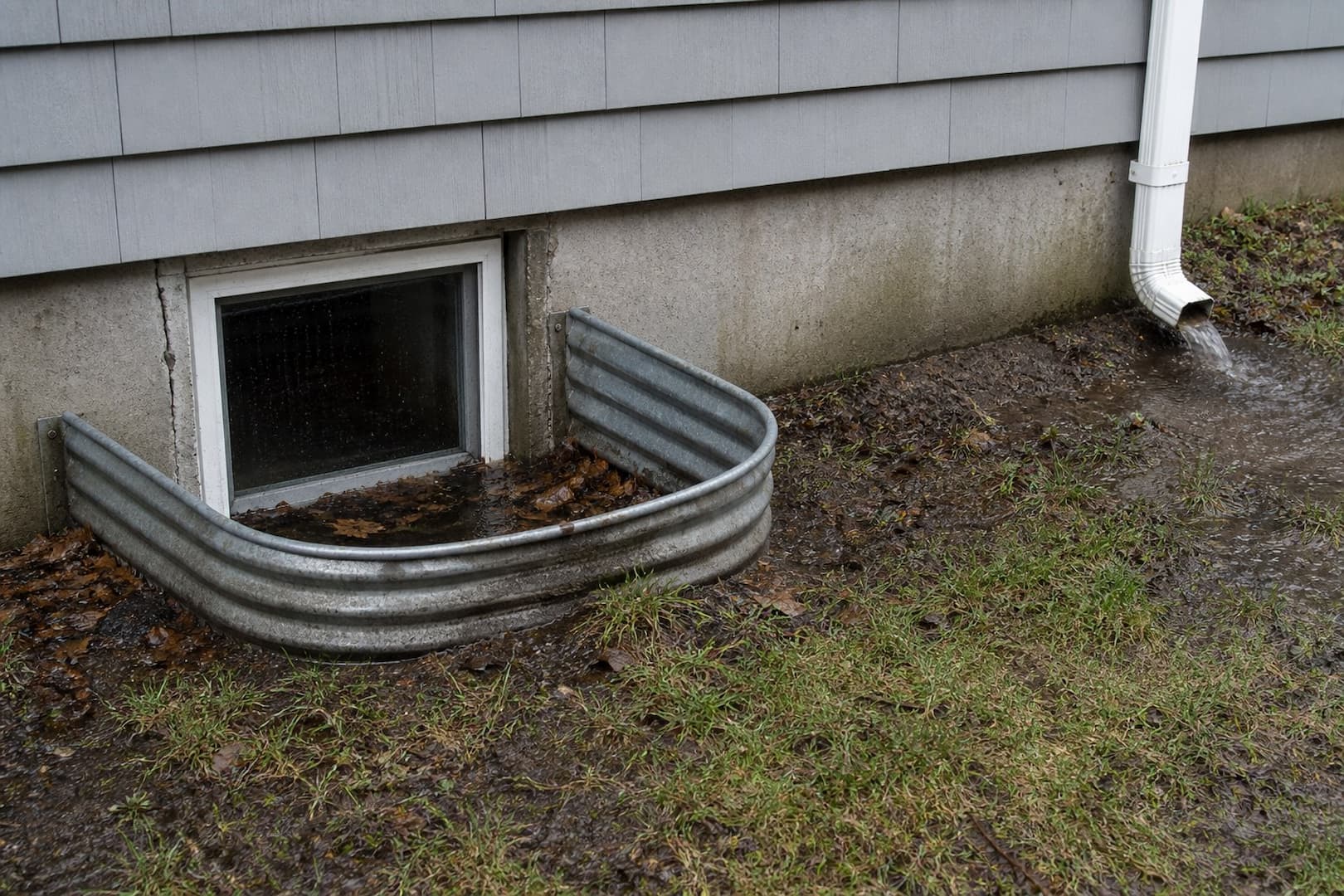 Basement storm water entry paths through sump foundation window and drain