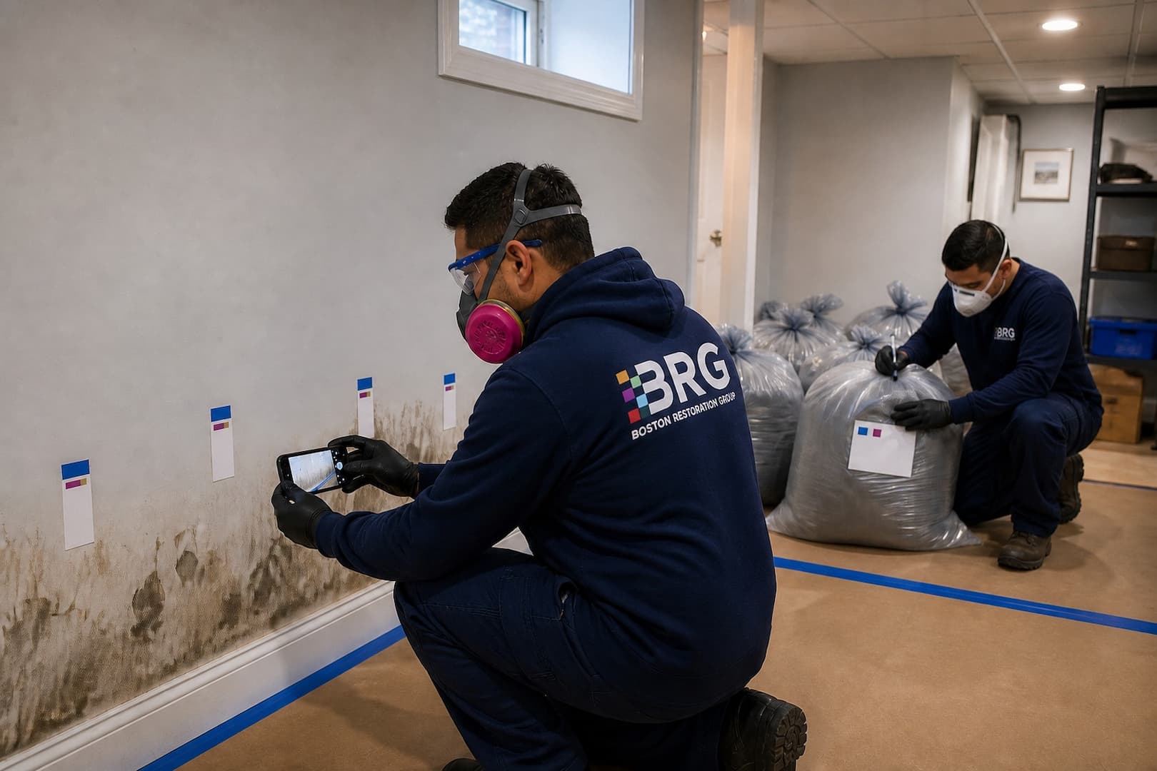 BRG technician documenting contaminated lower wall materials before selective removal