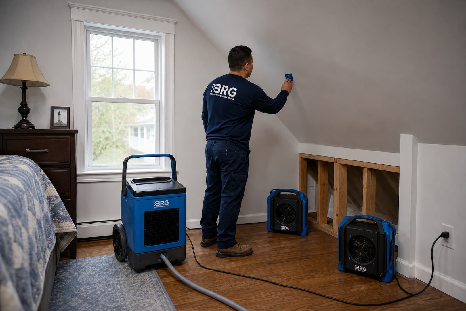 BRG drying equipment positioned for an ice dam water loss