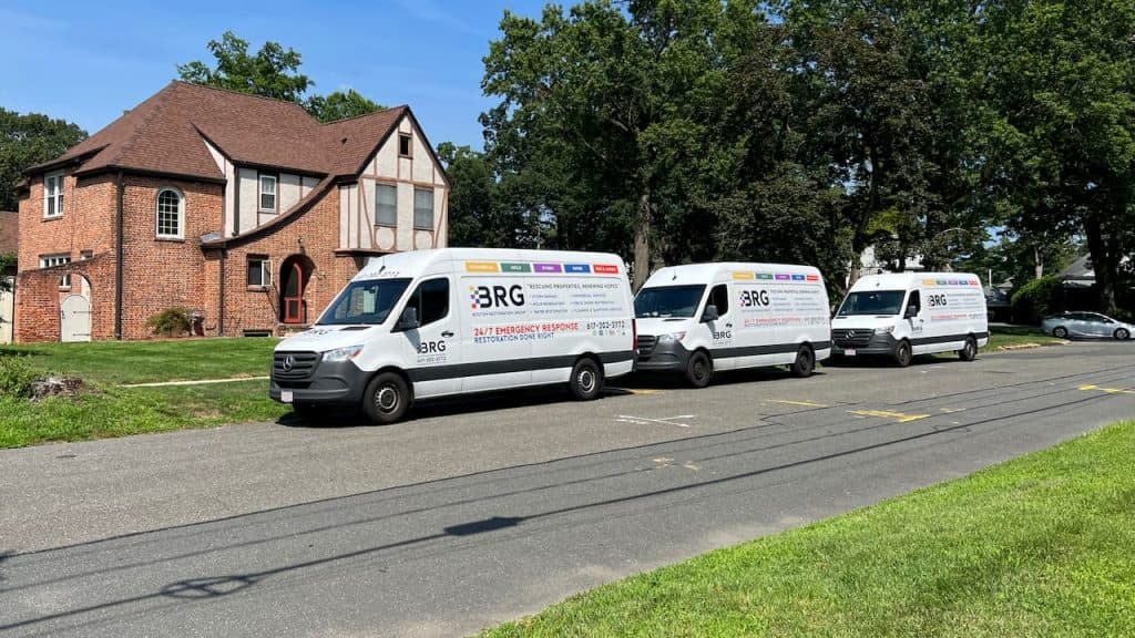 Boston Restoration Group emergency response vans ready for dispatch