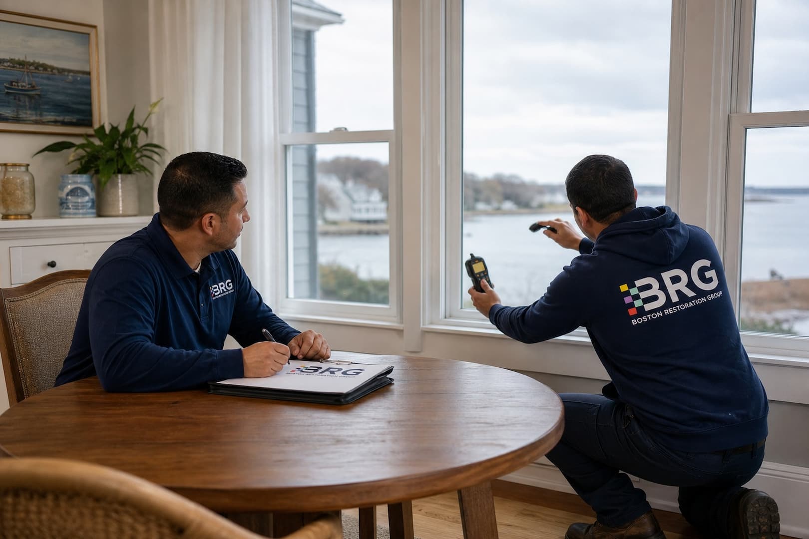 BRG mold inspector reviewing moisture conditions in a Boston-area home