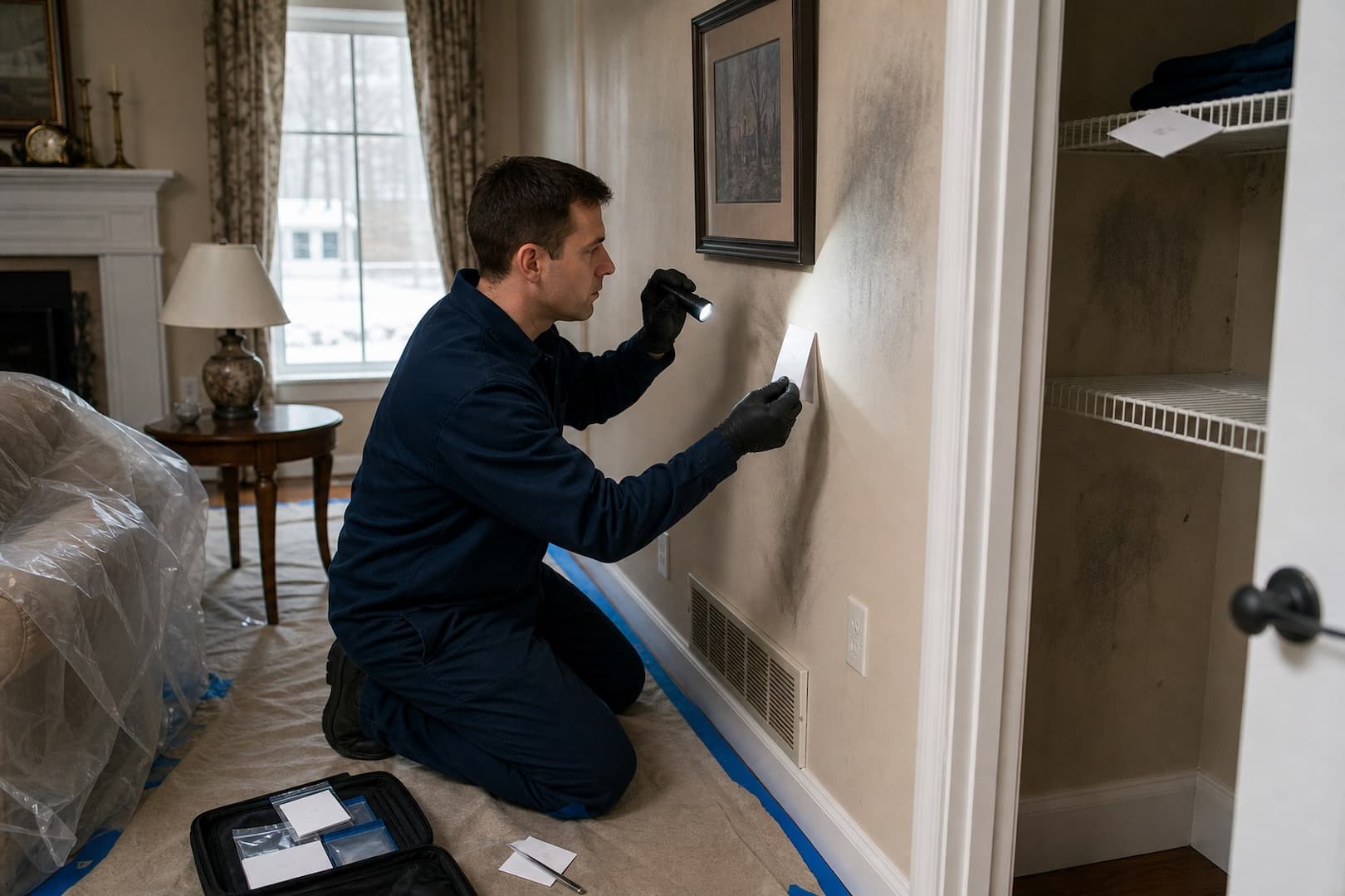 Room-by-room mapping of oily soot after a furnace puffback