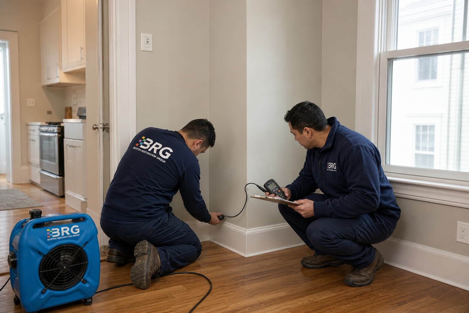 BRG specialists investigating an odor source and air pathway in a home