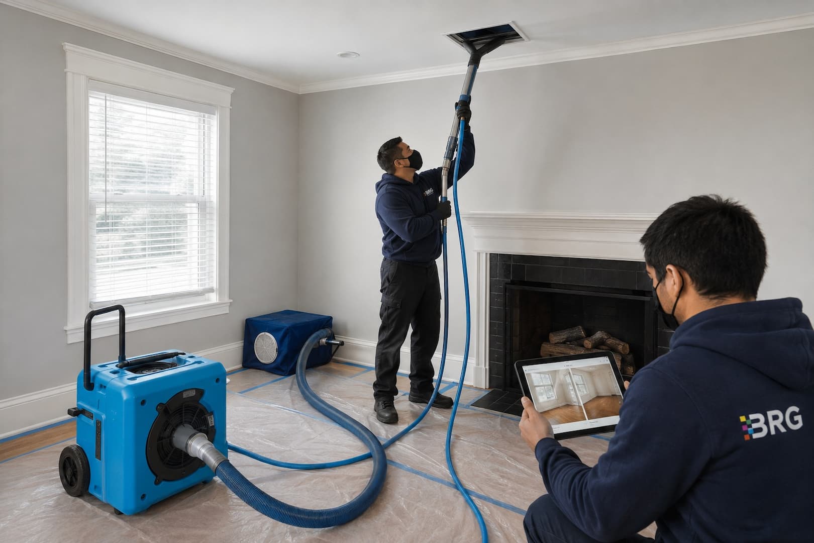 Professional negative-air duct cleaning setup