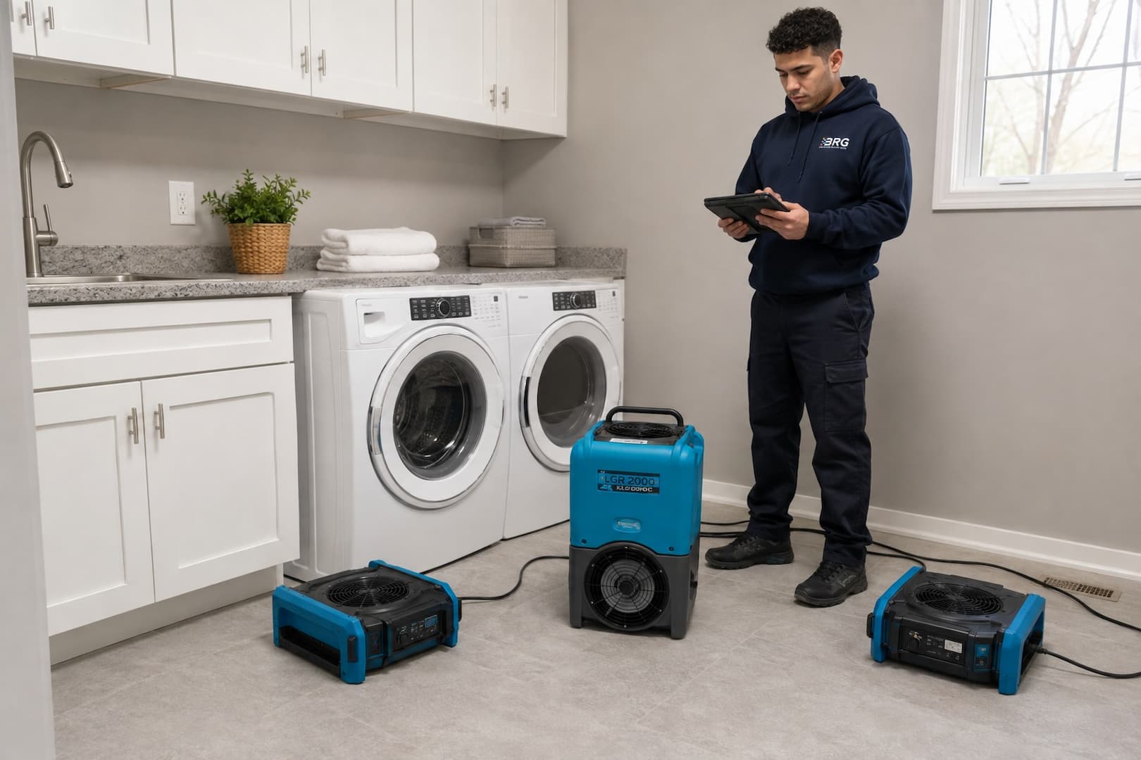 Controlled drying setup for appliance water damage