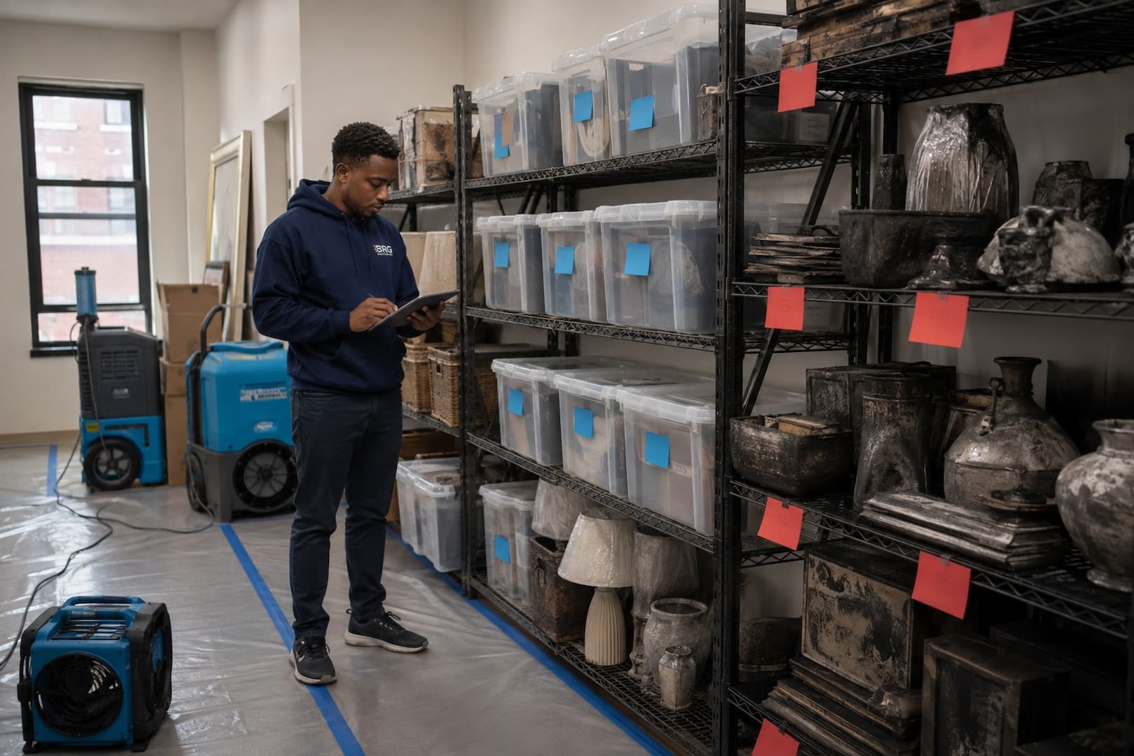 Protected commercial contents after fire and smoke damage