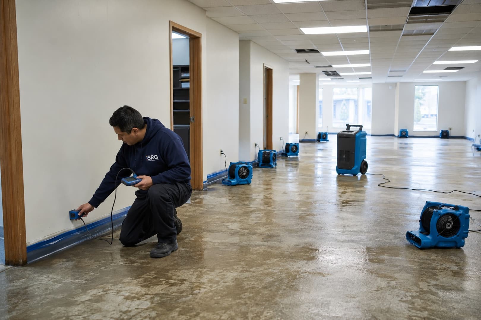 Commercial drying equipment for fire suppression water