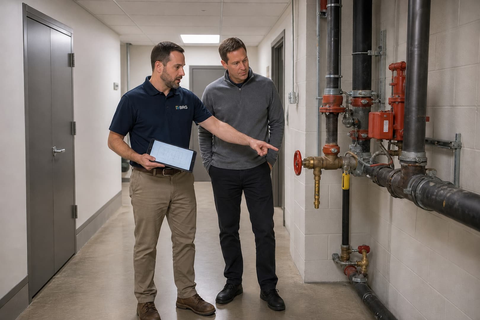 BRG specialist conducting a commercial pre-loss building walkthrough