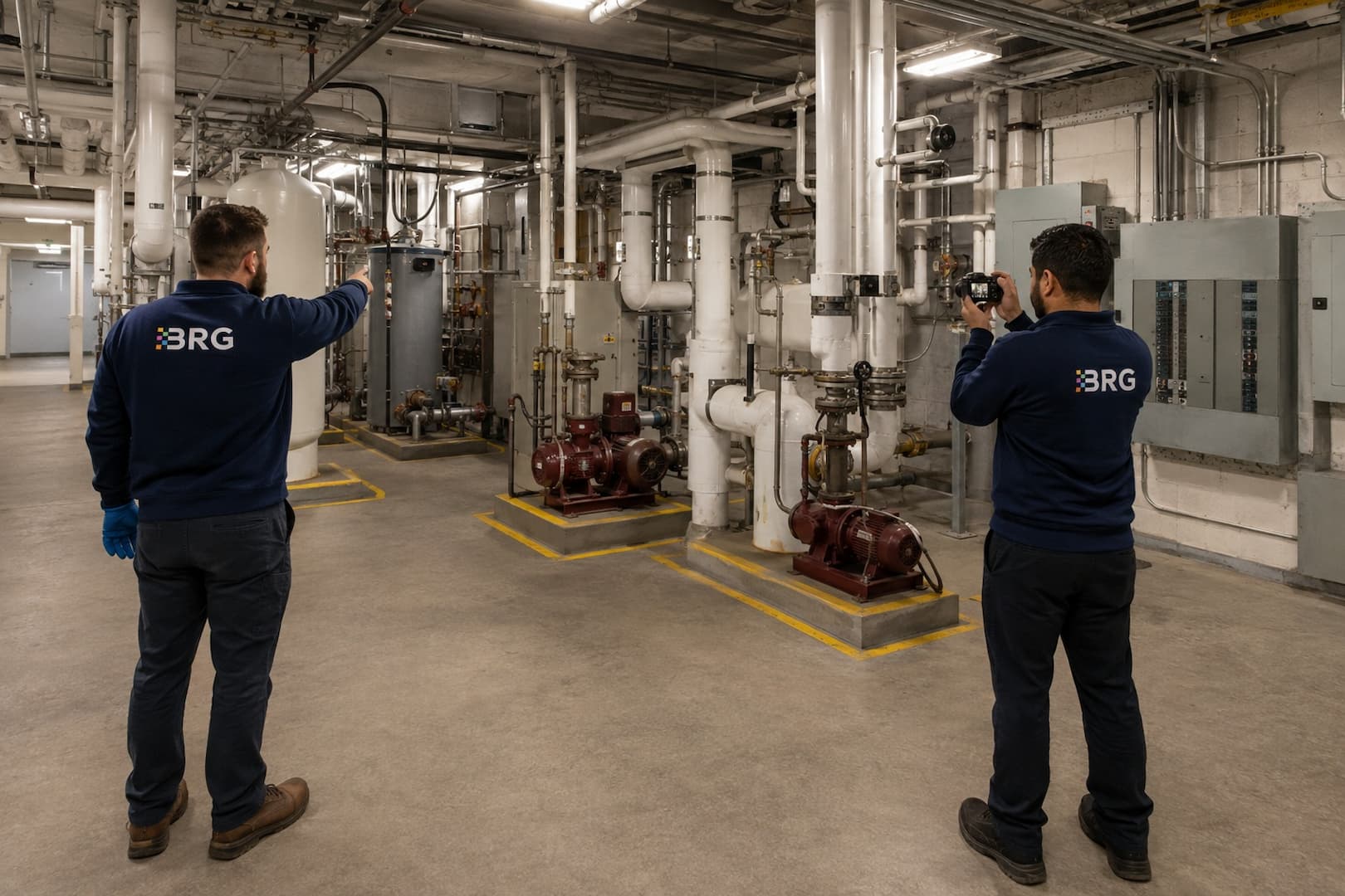 Facility manager and BRG technician documenting mechanical room access