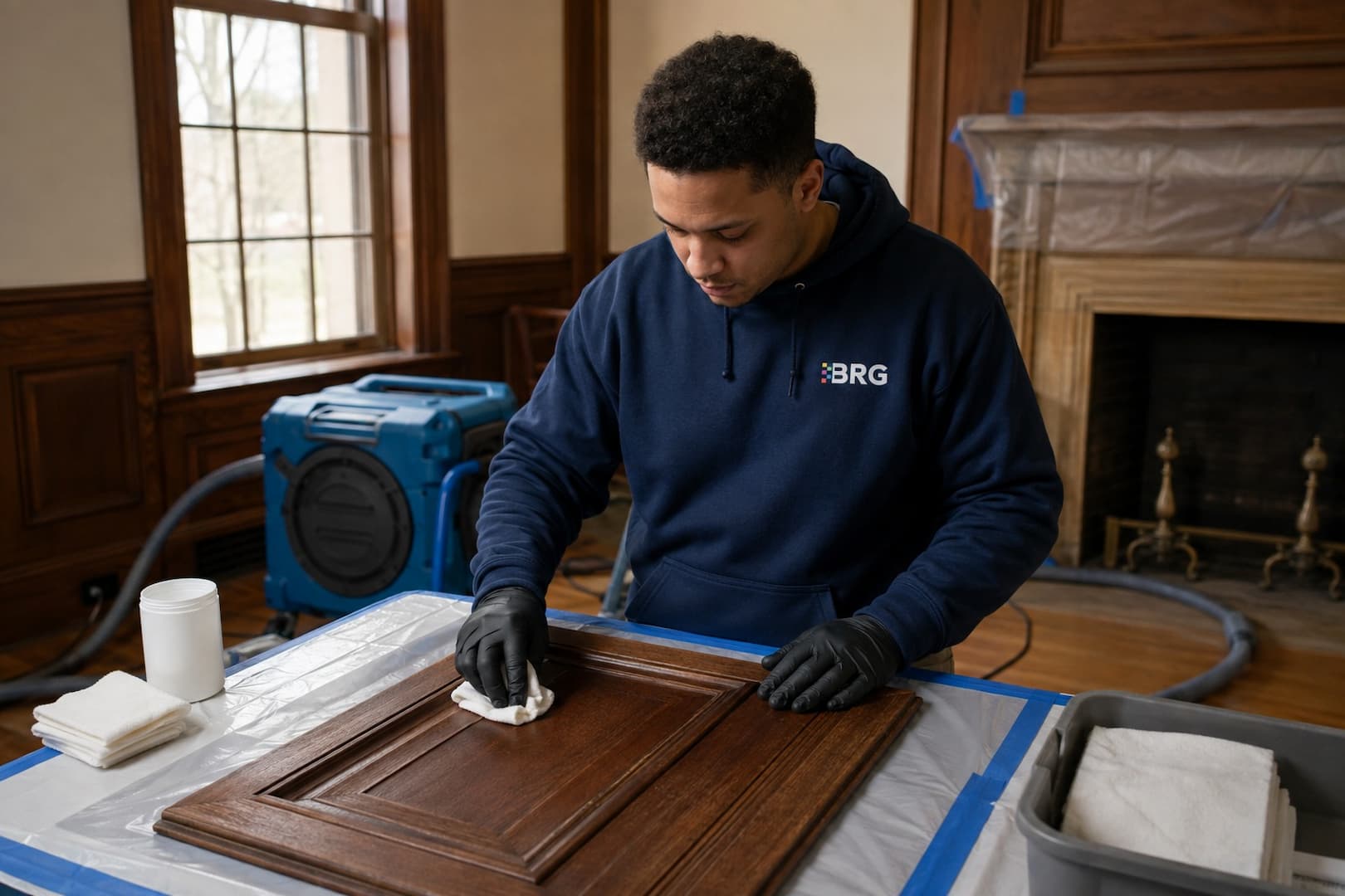 Technician performing a controlled cleaning test on a specialty finish
