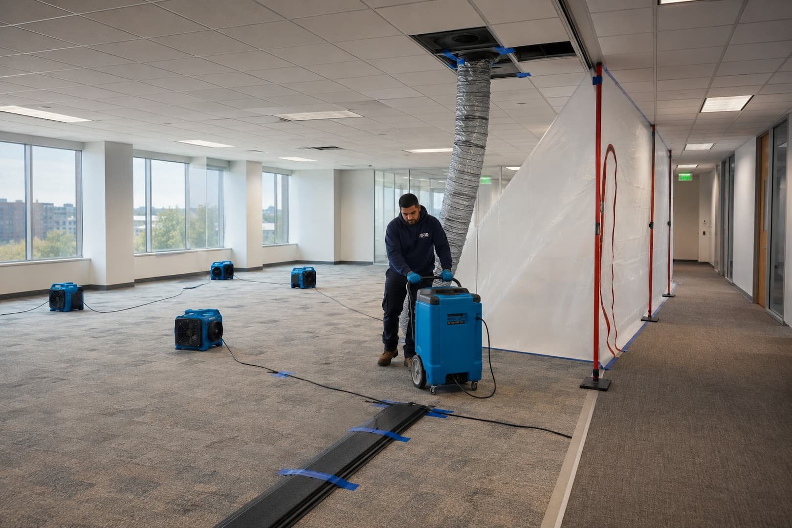 Controlled commercial structural drying equipment zone