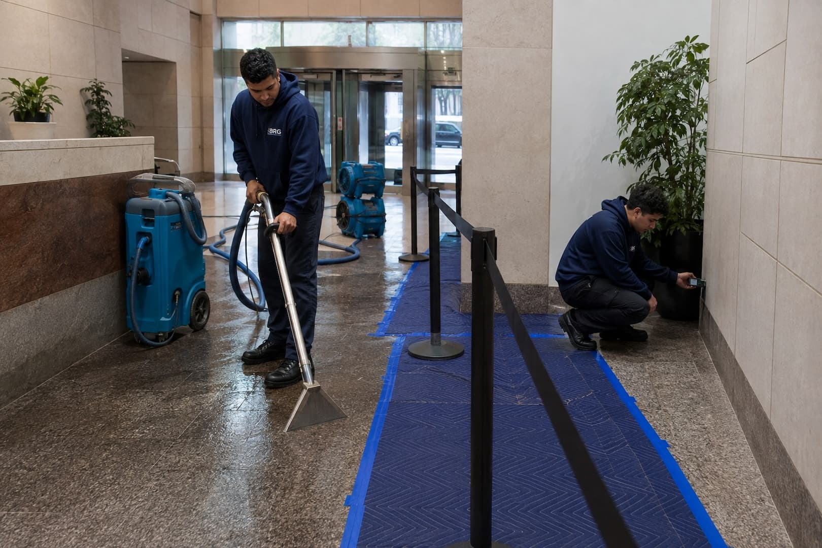 Water extraction in a commercial area after severe weather
