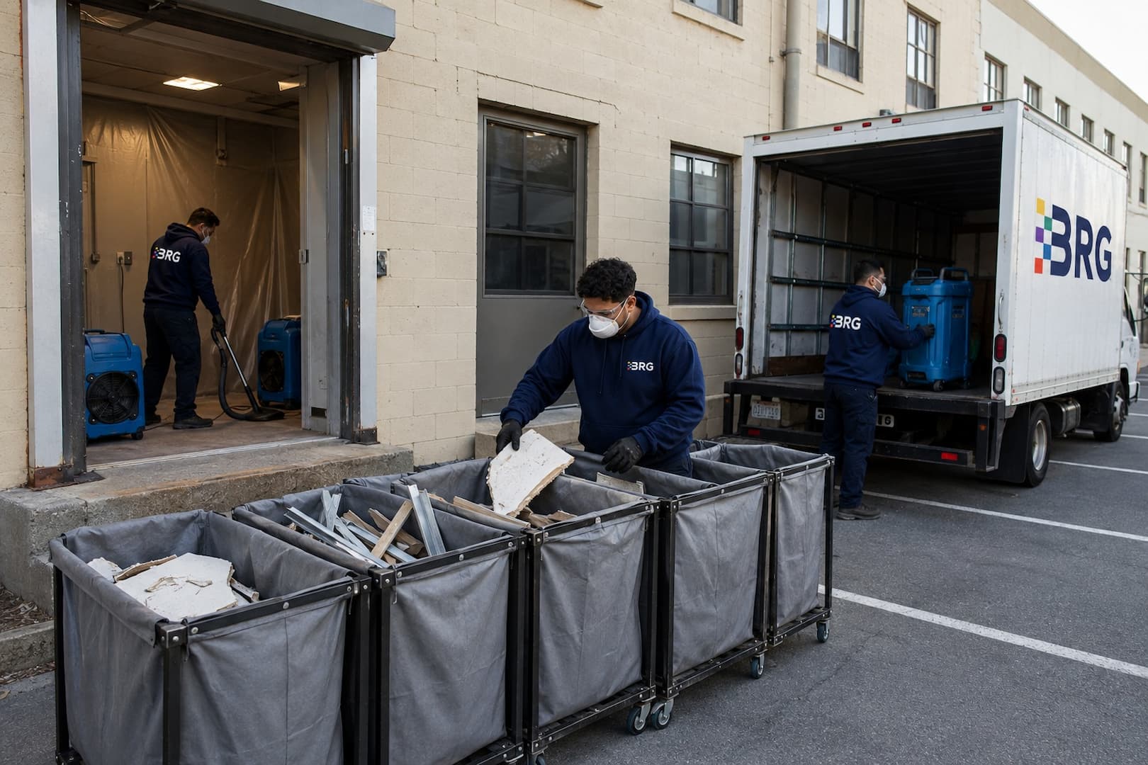 Damaged materials separated for controlled haul-away