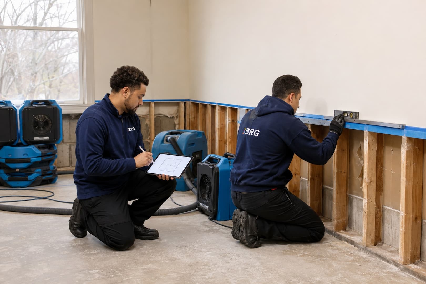 Technician marking a selective removal boundary before tear-out