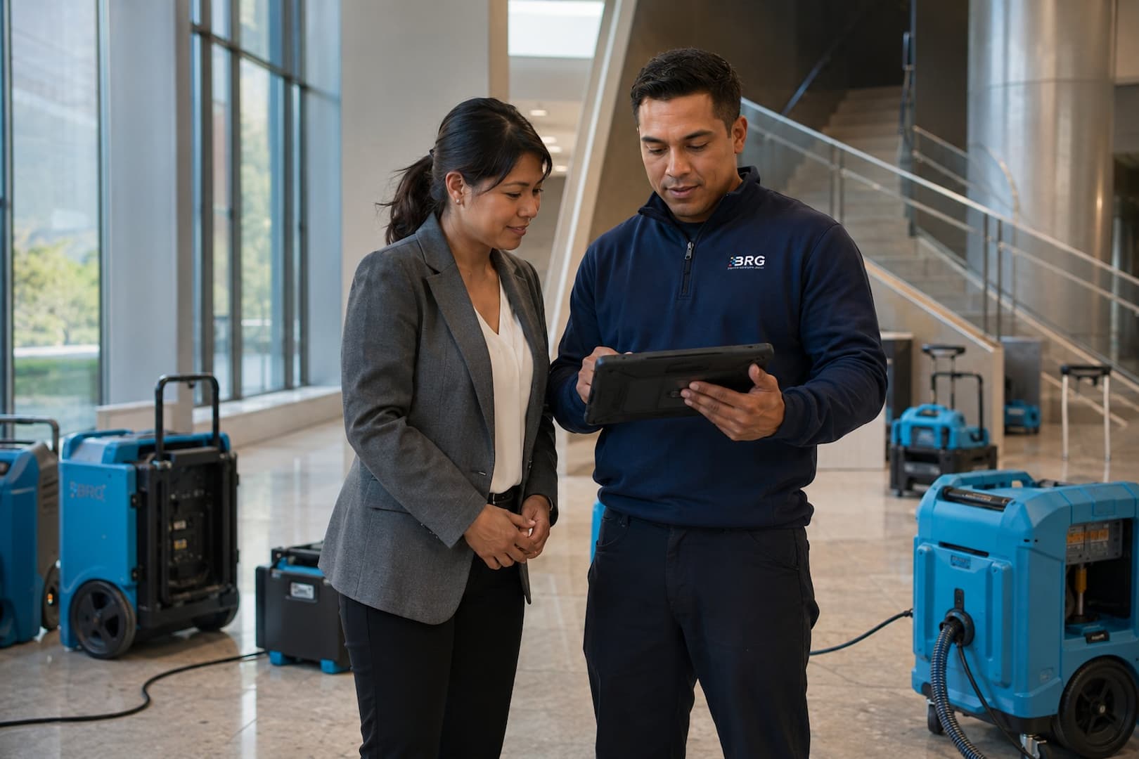 Property manager reviewing disinfection service and reentry plan