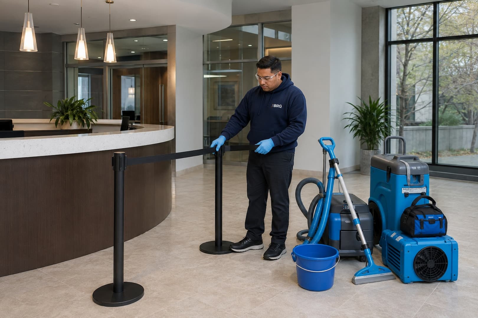 BRG technician preparing a commercial space for disinfection service
