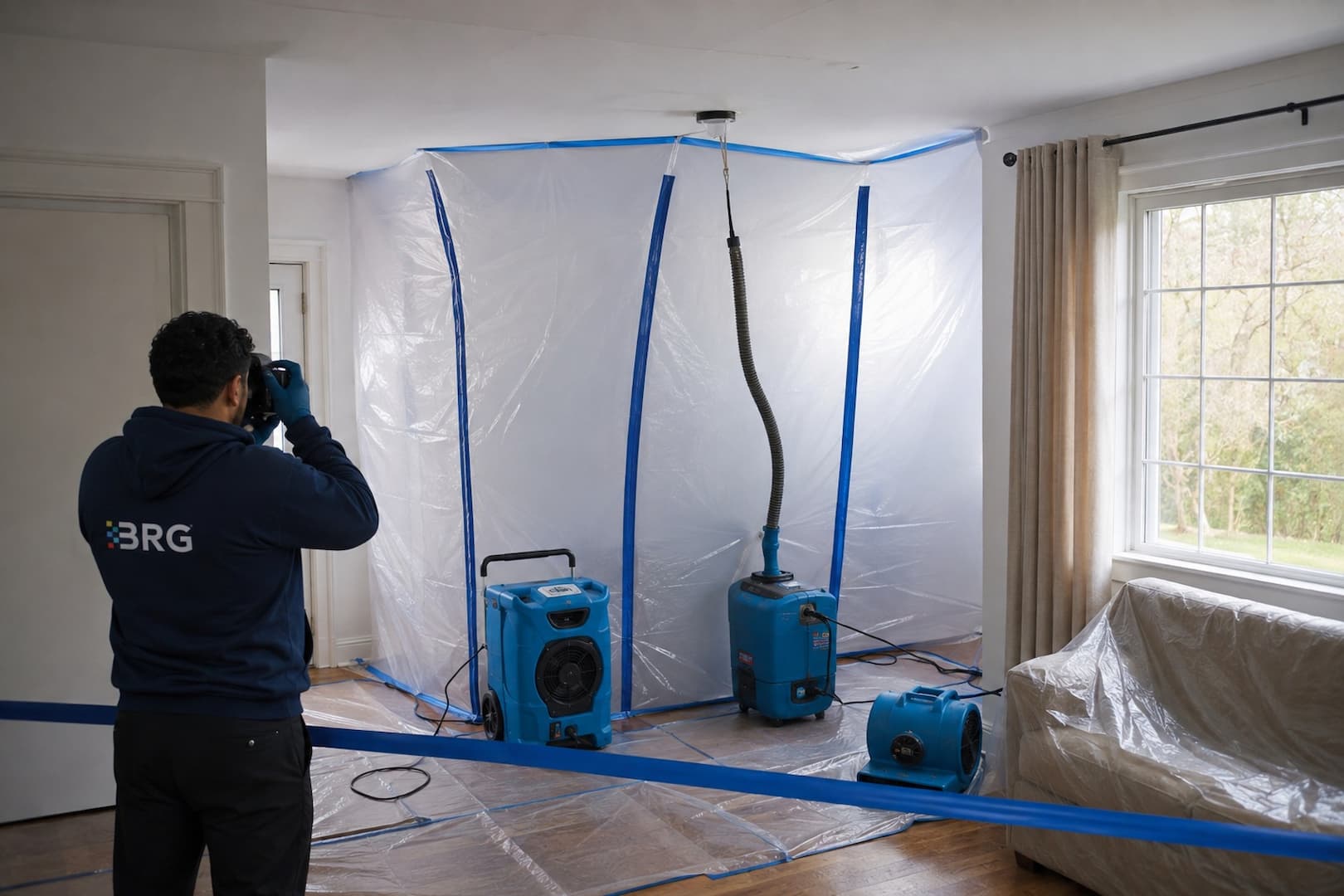 Interior protection and controlled water collection below a roof leak