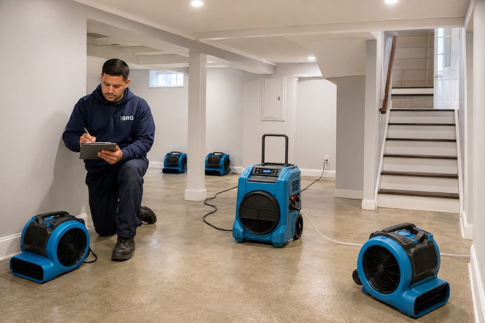 Finished basement drying after a sump pump backup