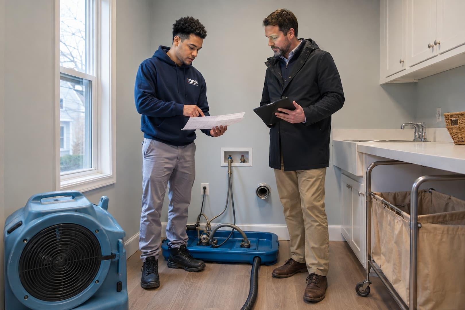 Review of flooring conditions after a washing machine overflow