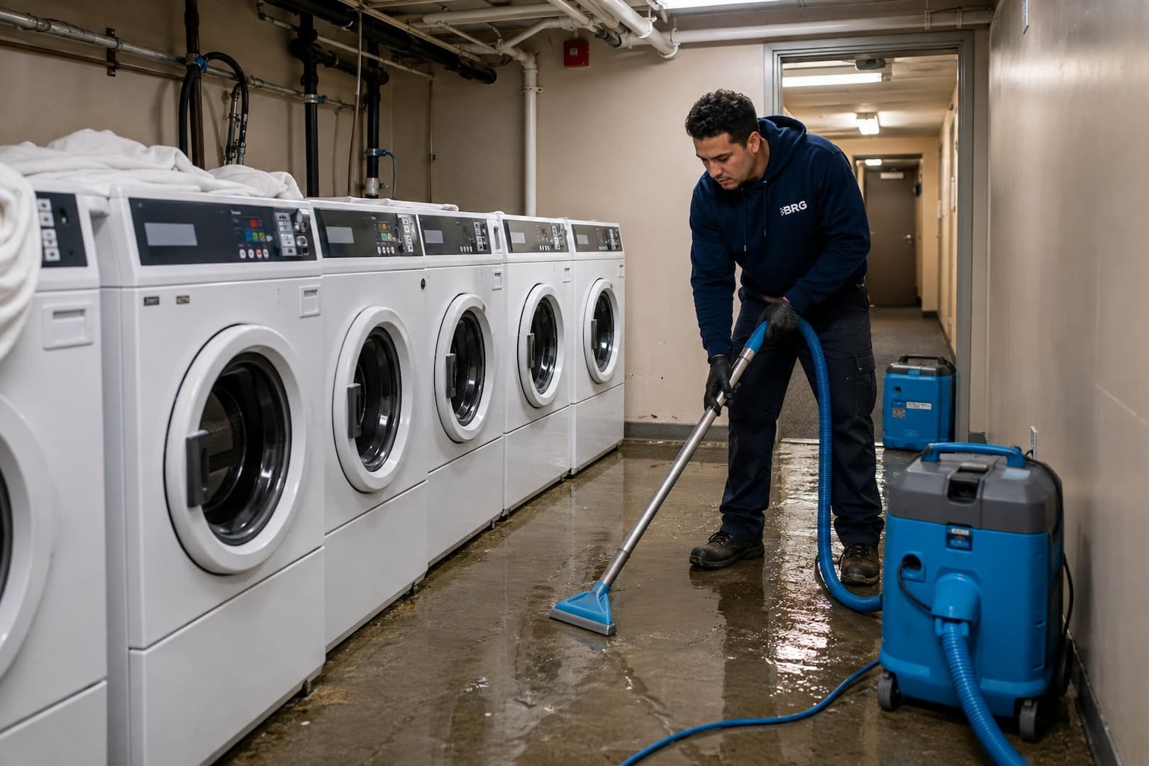 BRG responding to washing machine overflow damage in Boston